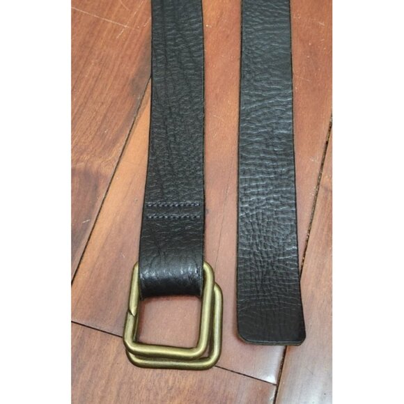 Women’s Genuine Leather Belt Made Italy Black Brass Buckle Textured Wide Belt M - Picture 6 of 12